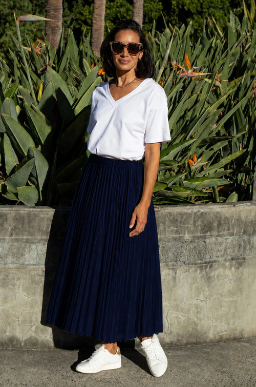 Kara Pleated Skirt Navy- Pre Order