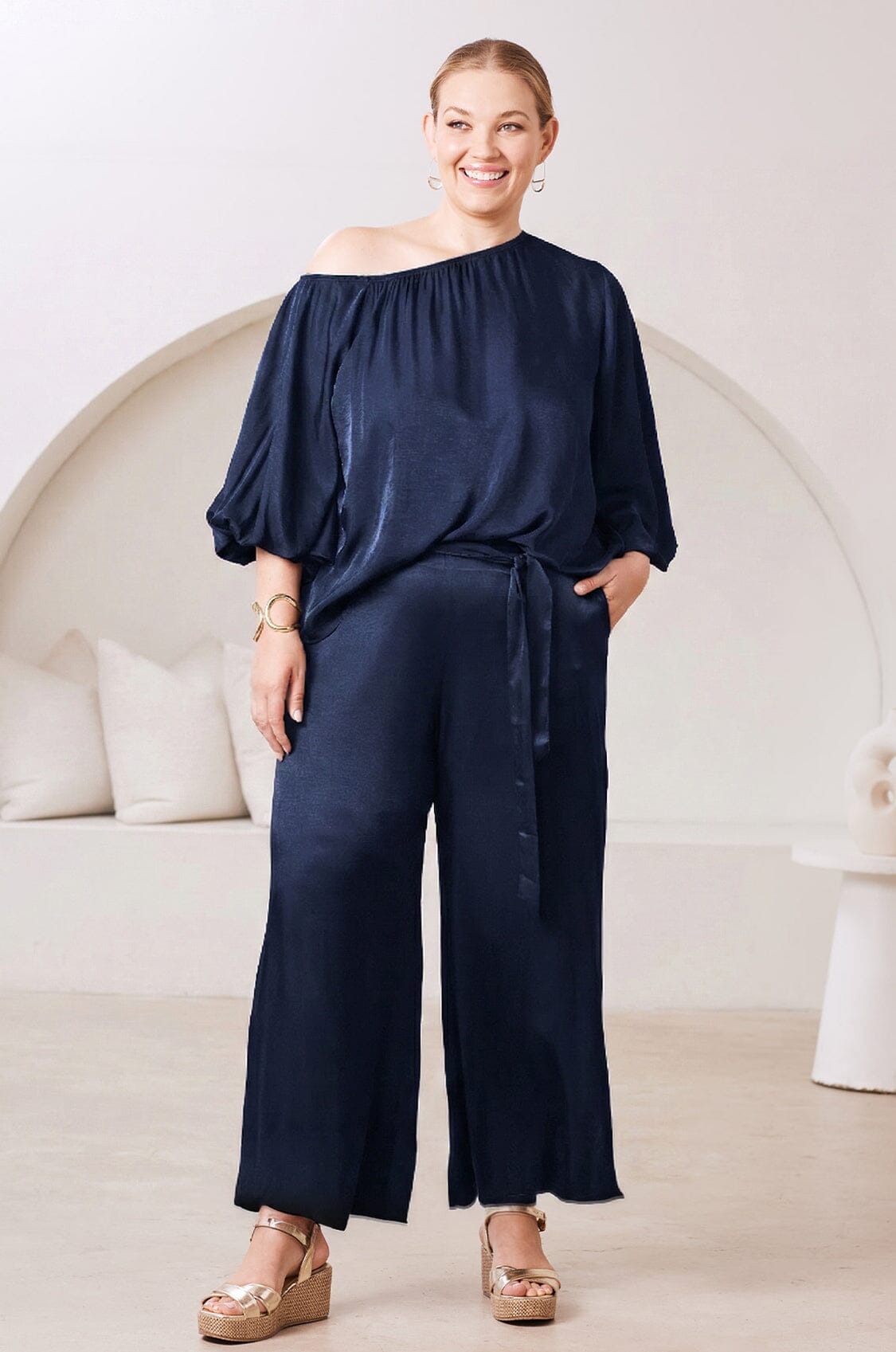 Sienna Tie Waist Wide Leg Pants Navy