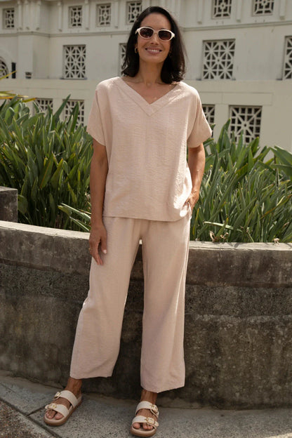 Gemma Straight Leg Tie Waist Pants Blush