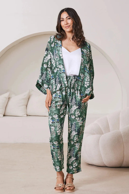 Lissy Floral Print Tapered Pants in Olive