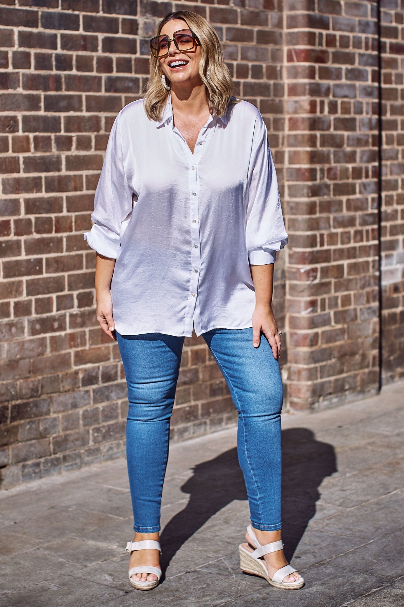 Briella Long Sleeve Collared Shirt in White