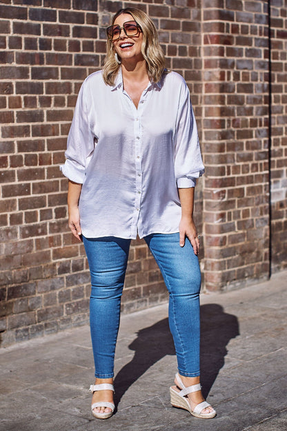 Briella Long Sleeve Collared Shirt in White