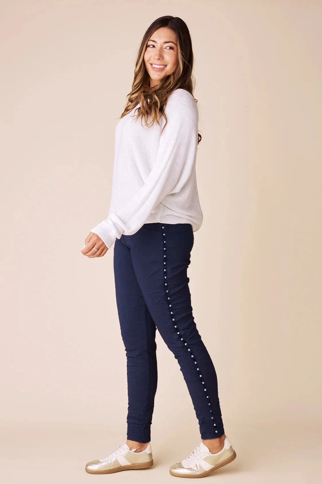 Abbie Studded Crinkle Jogger Navy