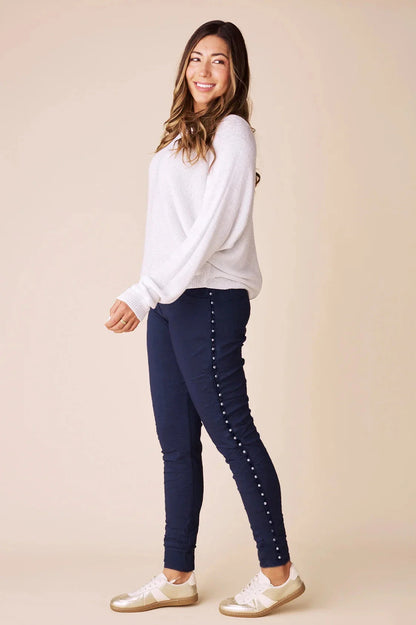 Abbie Studded Crinkle Jogger Navy