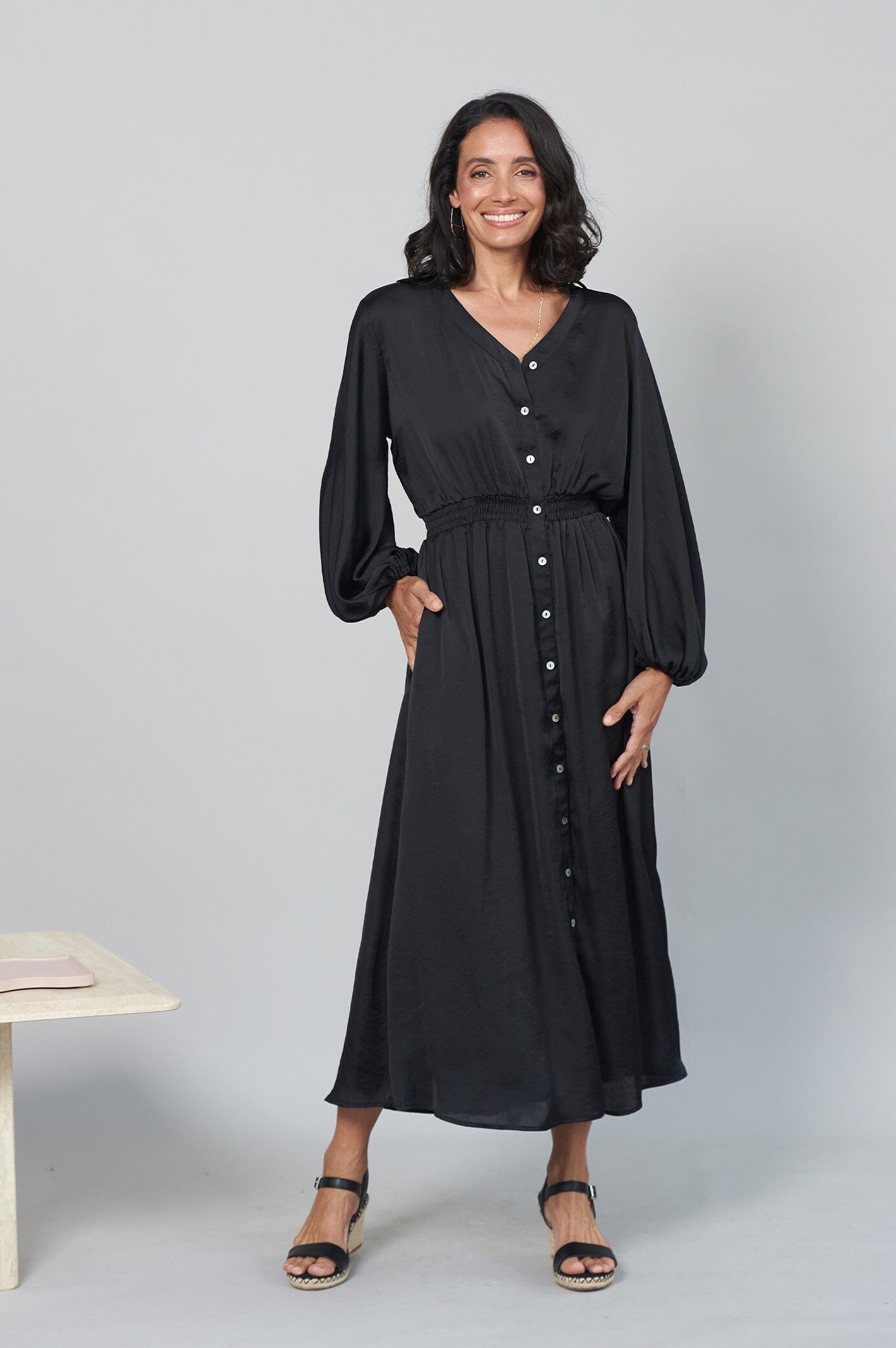 Georgina Long Sleeve Dress Black with Collar