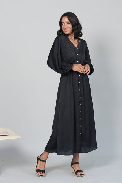 Georgina Long Sleeve Dress Black with Collar