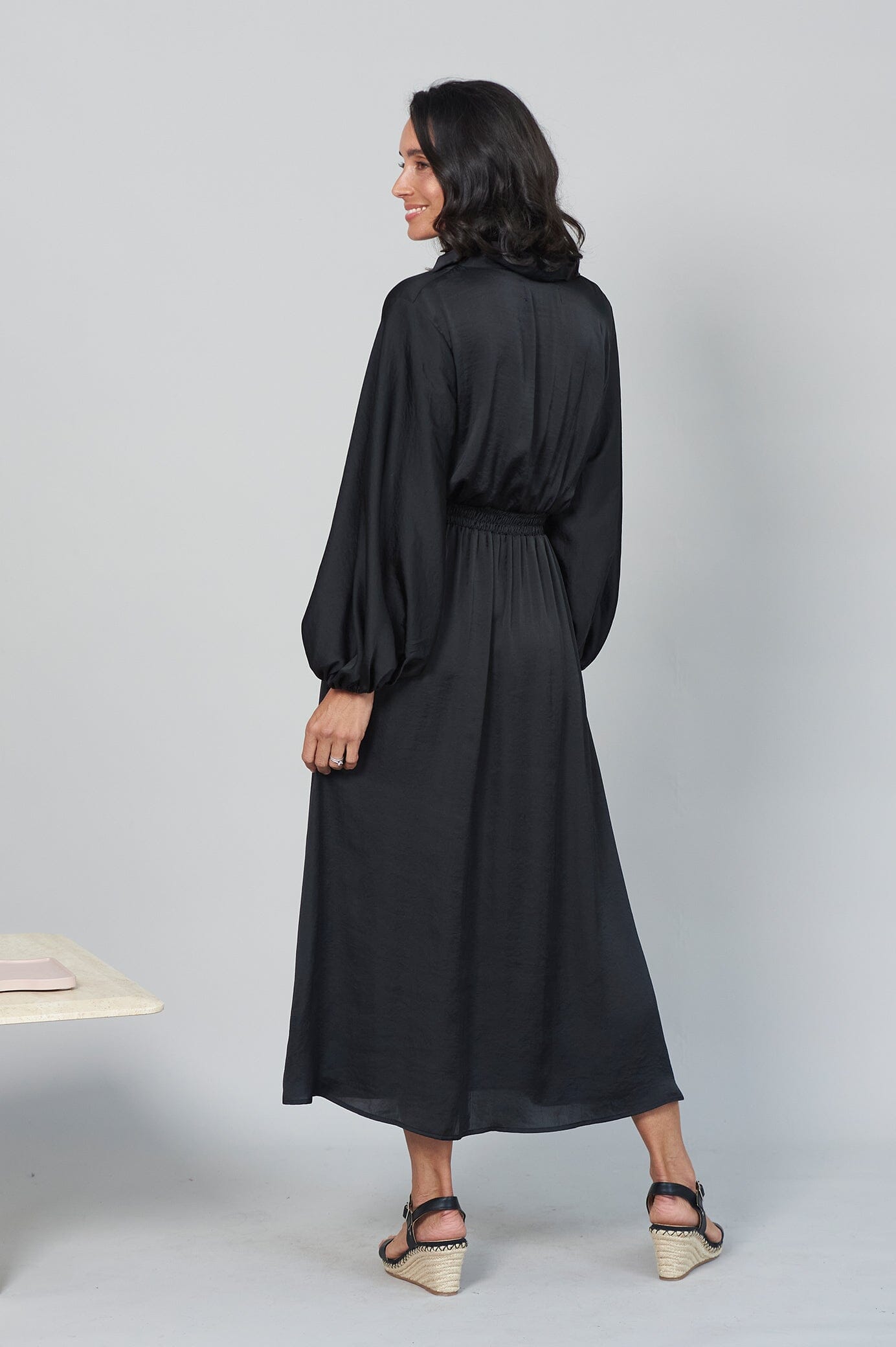 Georgina Long Sleeve Dress Black with Collar