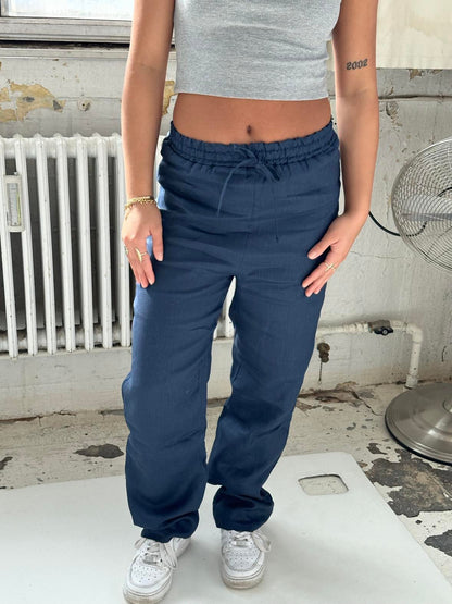 Matilde W linen pants - Navy