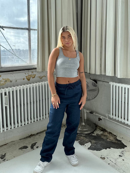 Matilde W linen pants - Navy