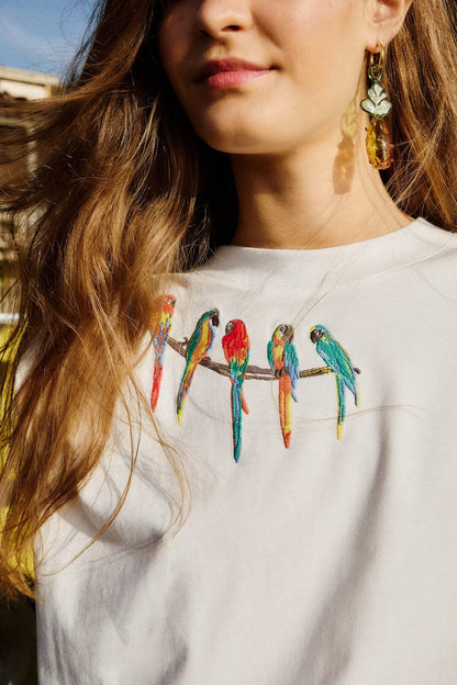 Off-White Birds On Branch Embroidered  T-Shirt