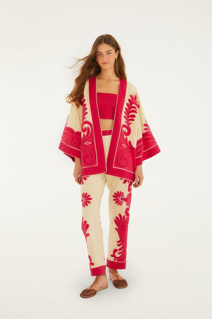 Pink Spring Arabesc Cutwork Pants