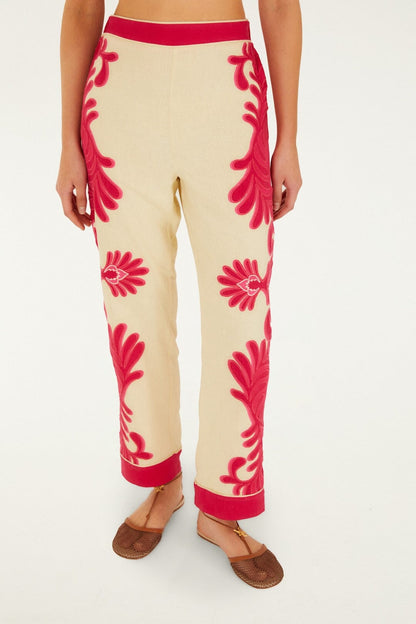 Pink Spring Arabesc Cutwork Pants