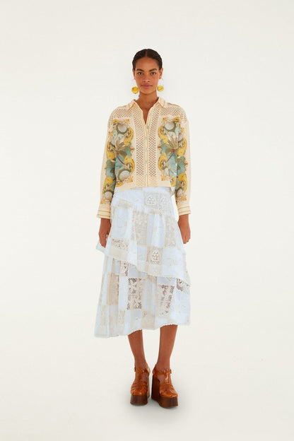 Off-White Scarf Eyelet Layered Maxi Skirt