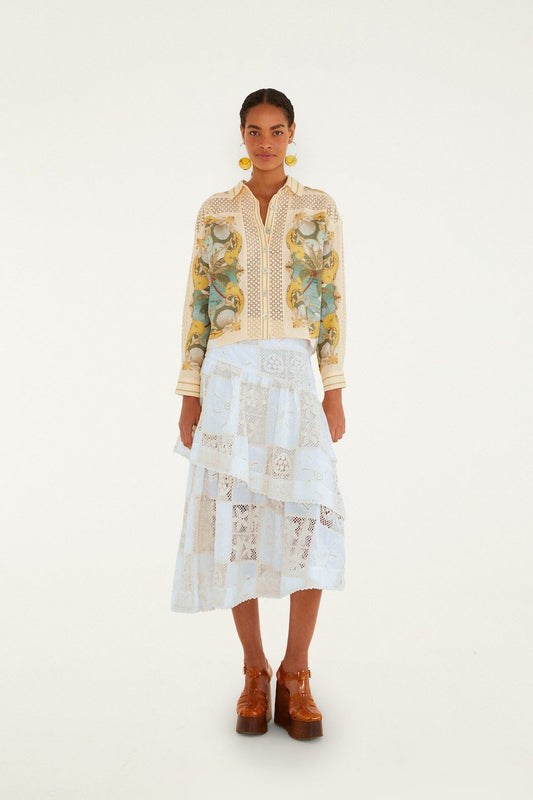 Off-White Scarf Eyelet Layered Maxi Skirt