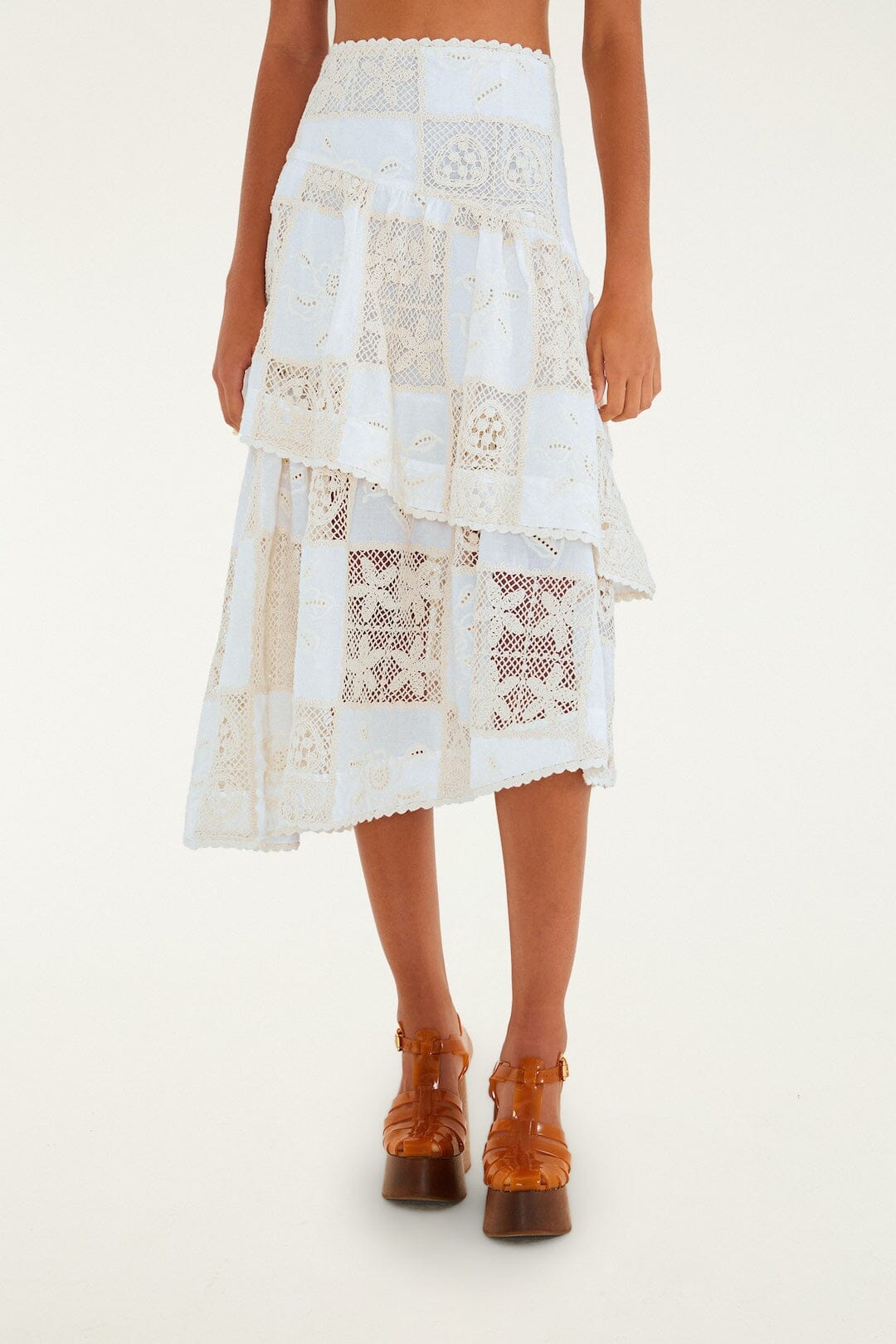 Off-White Scarf Eyelet Layered Maxi Skirt