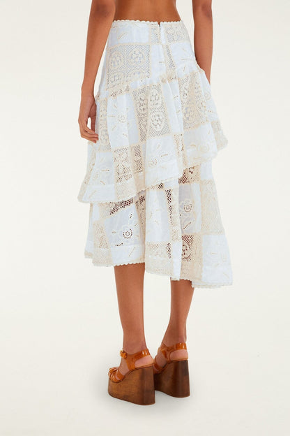Off-White Scarf Eyelet Layered Maxi Skirt