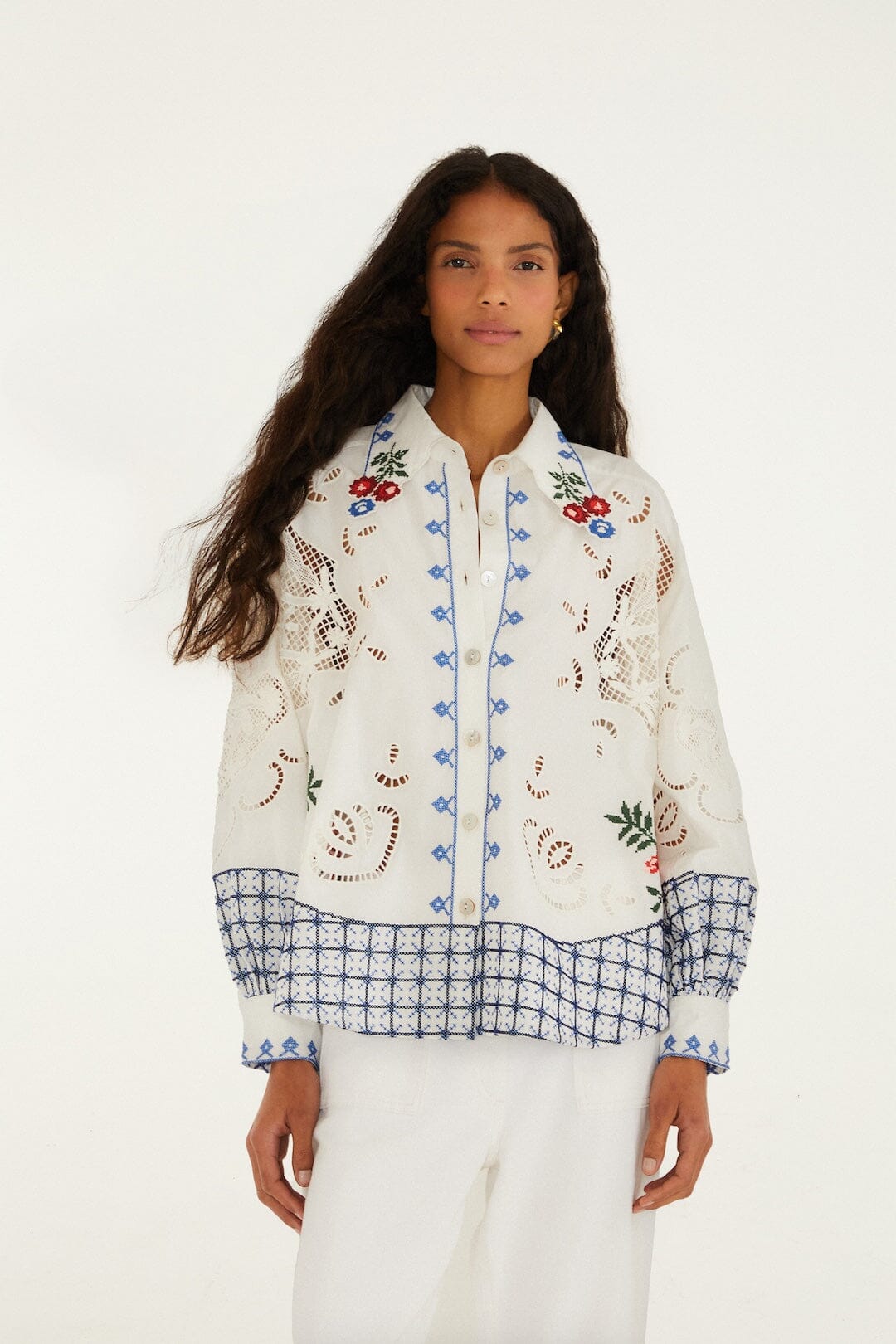 Off-White Flowers Embroidery Richelieu Shirt
