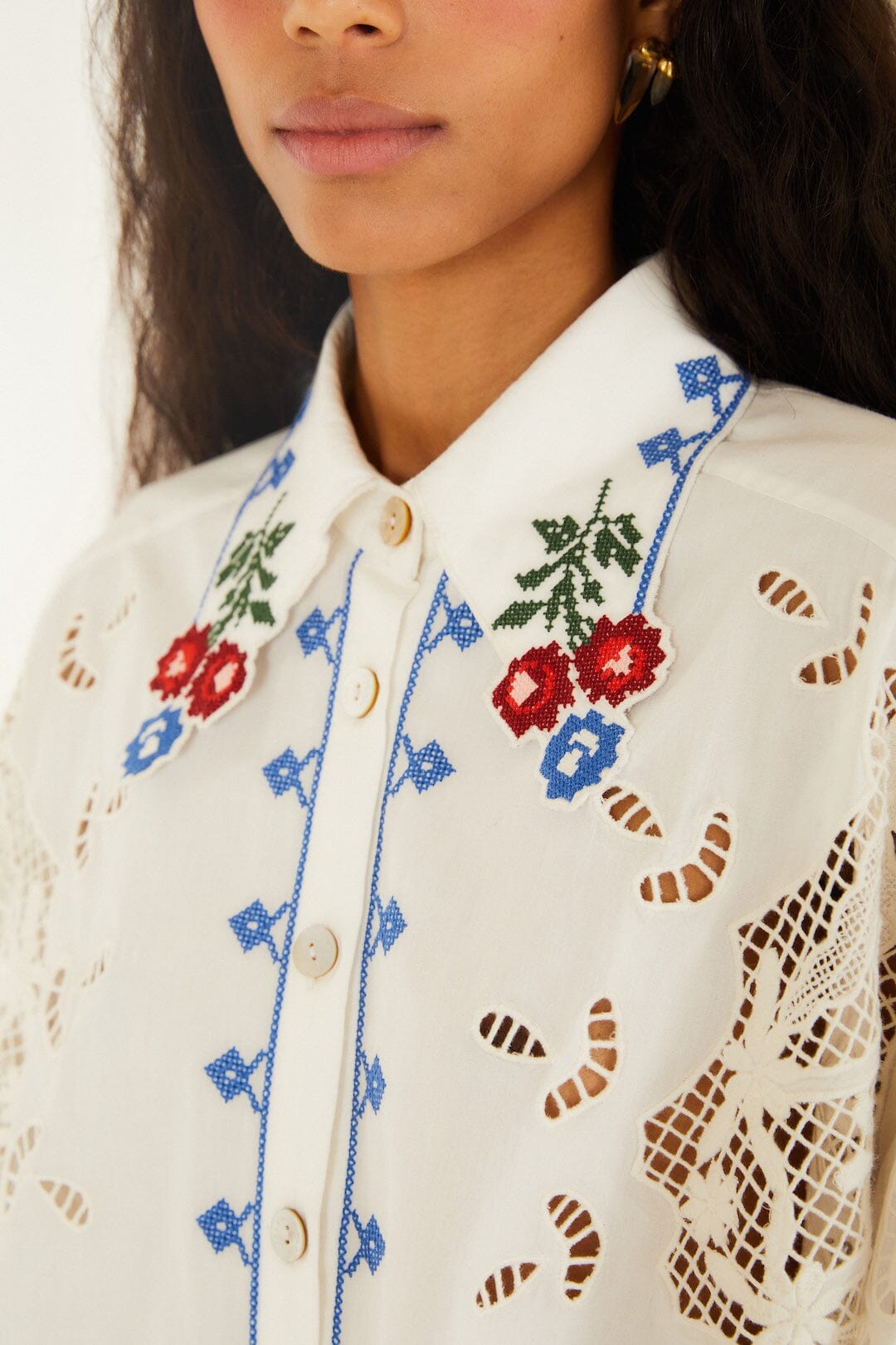 Off-White Flowers Embroidery Richelieu Shirt