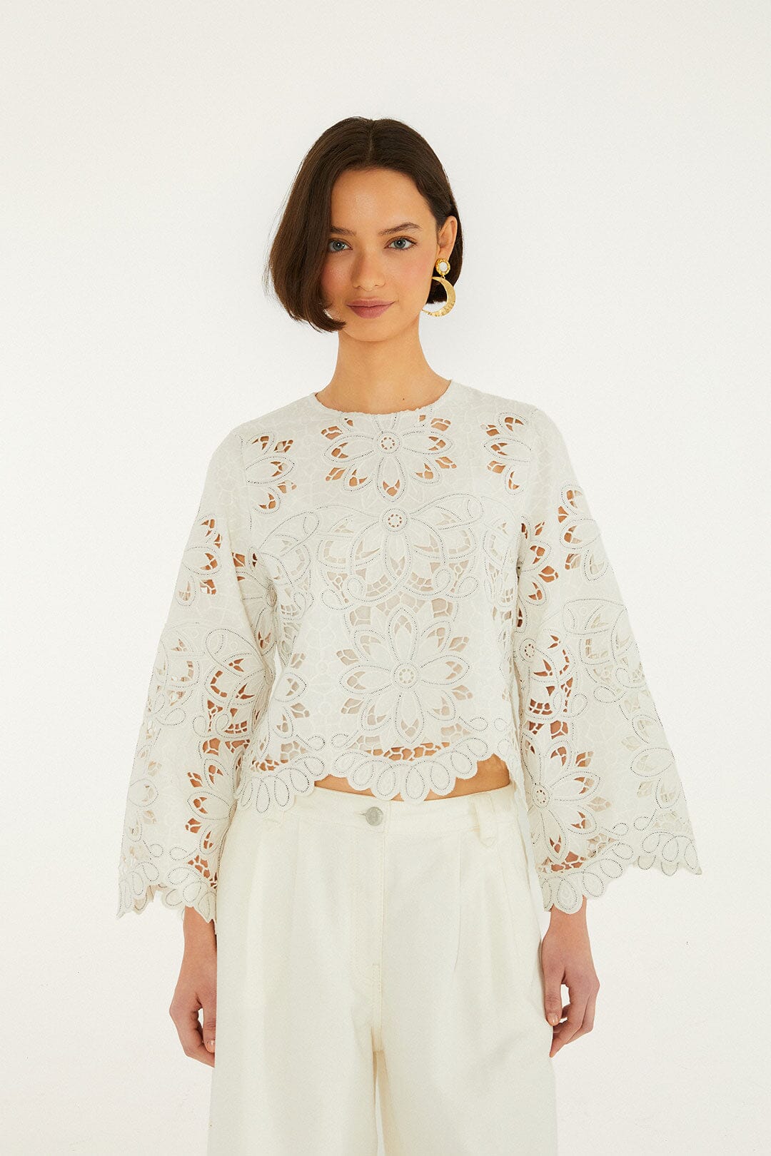 Off-White Flowers Richelieu Long Sleeve Blouse