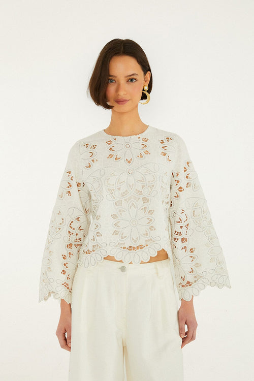 Off-White Flowers Richelieu Long Sleeve Blouse
