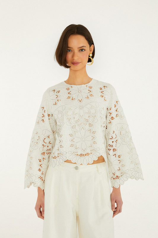 Off-White Flowers Richelieu Long Sleeve Blouse