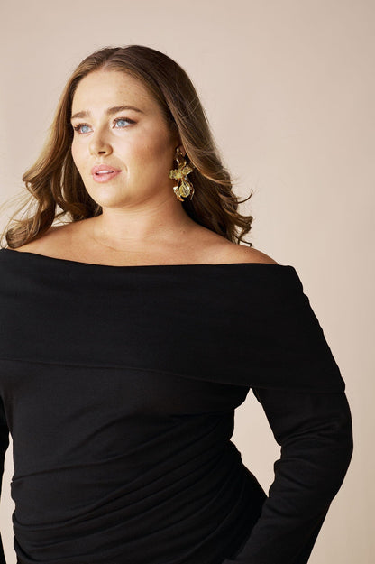 Megan Off Shoulder Midi Dress Black