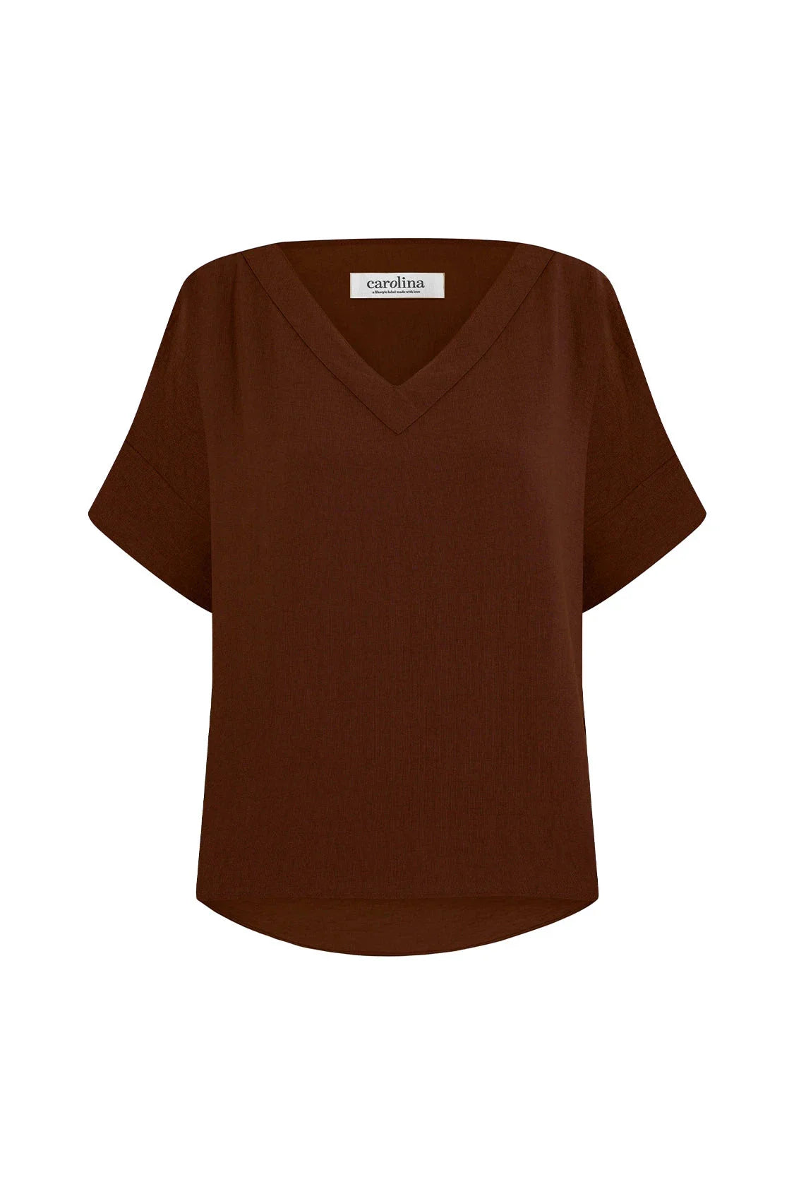 Gemma Short Sleeve V Neck Top Mocha