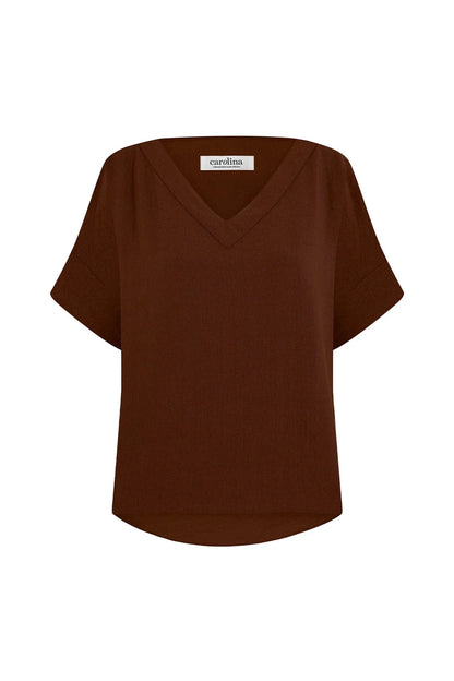 Gemma Short Sleeve V Neck Top Mocha