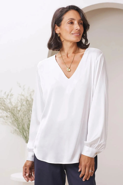 Hannah Long Sleeve Top White