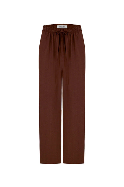 Gemma Straight Leg Tie Waist Pants Mocha