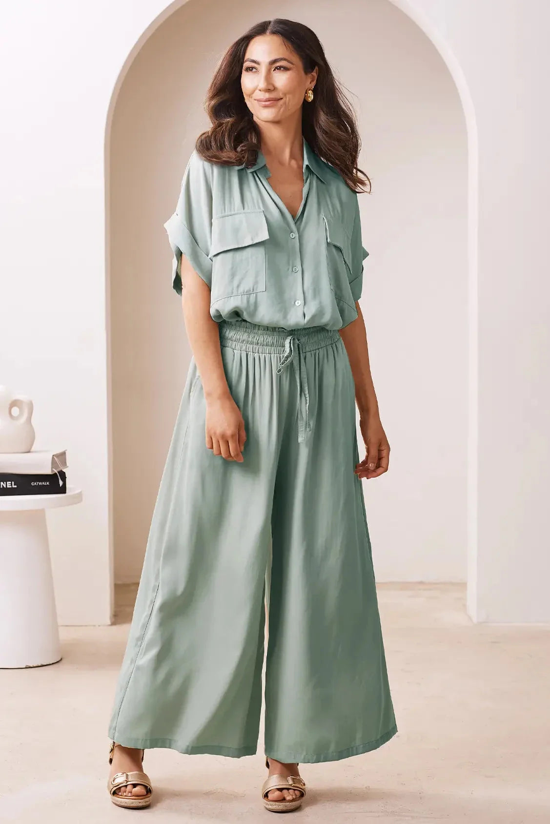 Vittoria Short Sleeve Collared V-Neck Shirt Teal