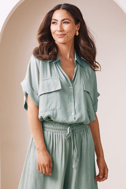 Vittoria Short Sleeve Collared V-Neck Shirt Teal