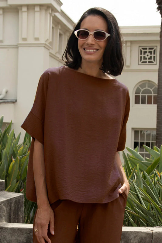 Gemma Short Sleeve Round Neck Top Mocha