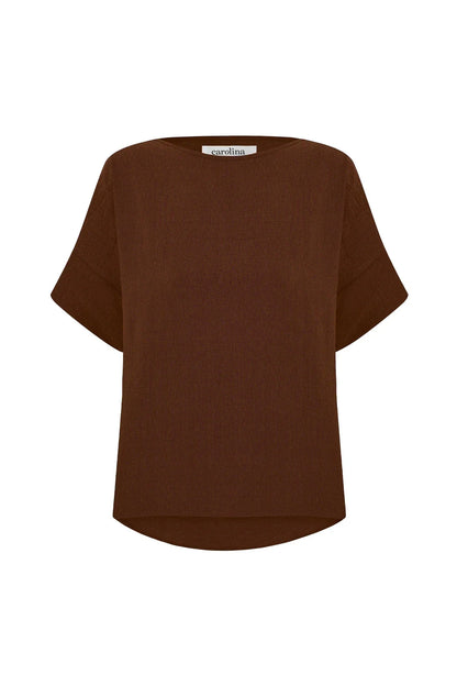 Gemma Short Sleeve Round Neck Top Mocha