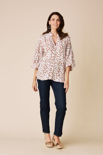 Valletta Floral Long Sleeve Top White