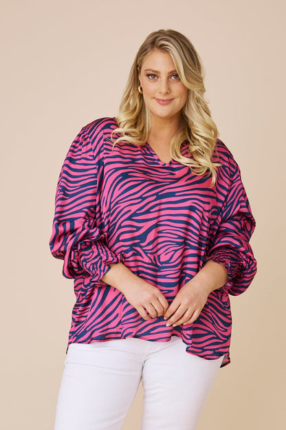 Myla Animal Print Long Sleeve Top Fuchsia