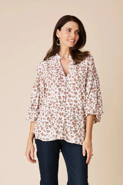 Valletta Floral Long Sleeve Top White