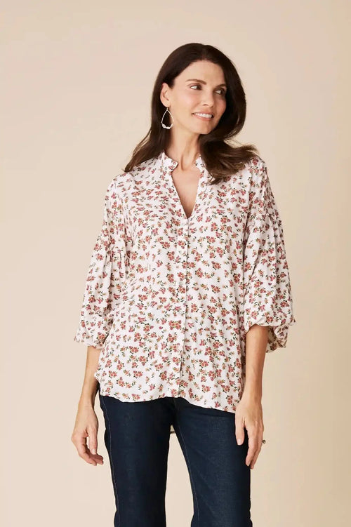 Valletta Floral Long Sleeve Top White