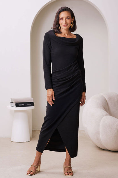 Megan Off Shoulder Midi Dress Black