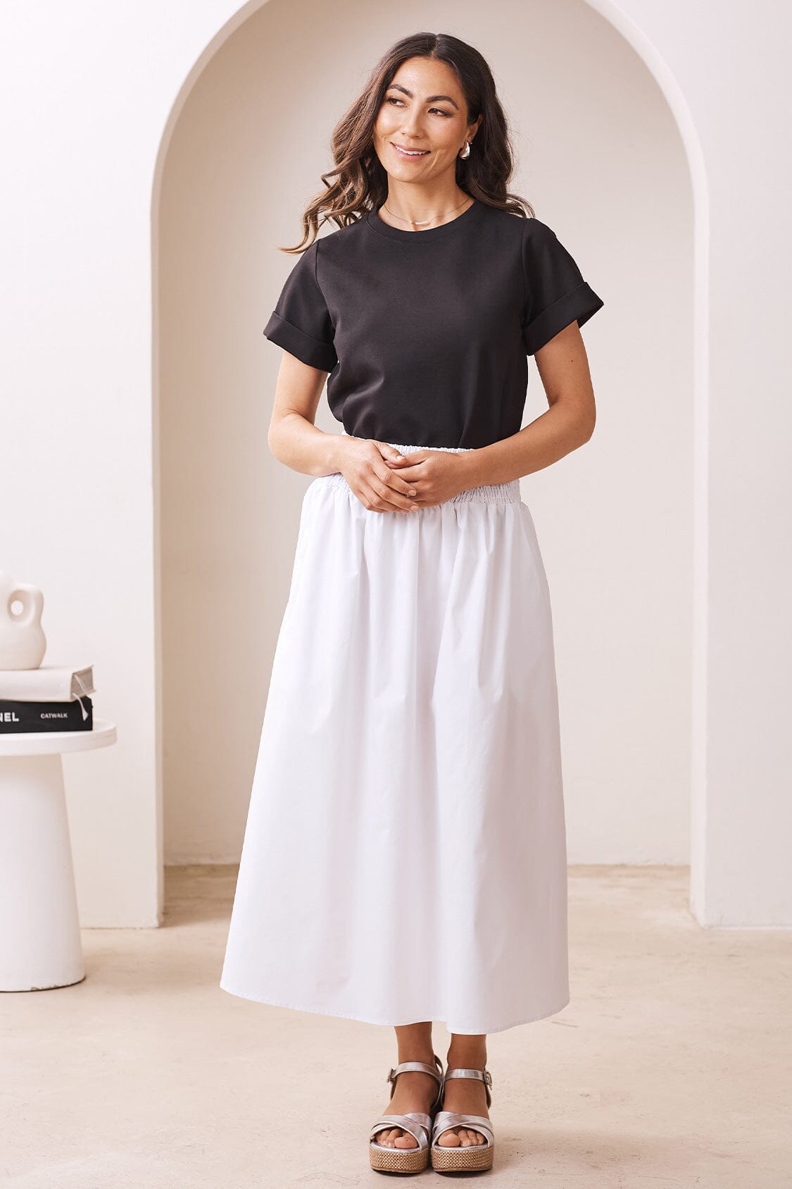 Brooke Midi A-Line Skirt White - Pre Order