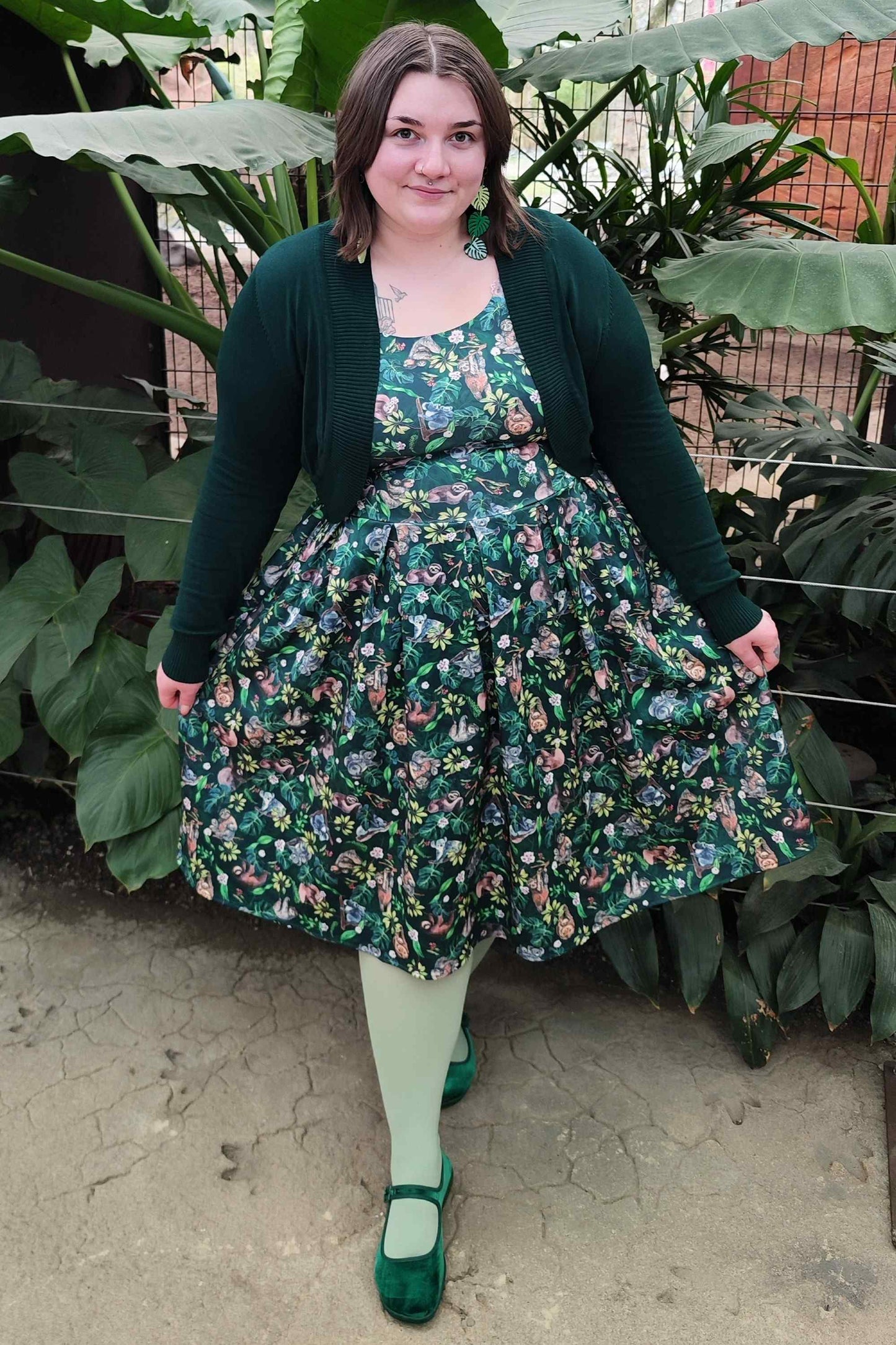 Amanda Koala & Sloth Green Flared Dress