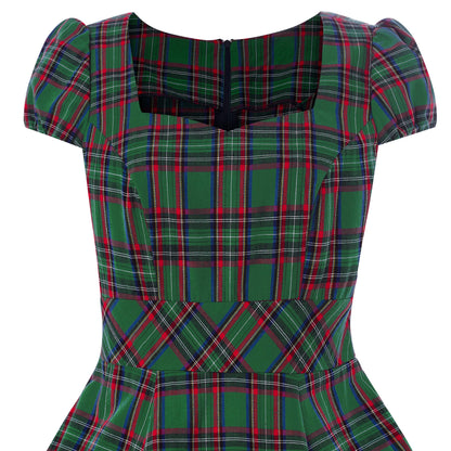 Claudia 50s Style Green Tartan Swing Dress