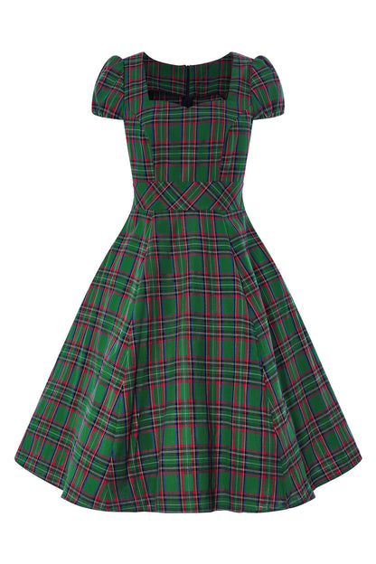 Claudia 50s Style Green Tartan Swing Dress