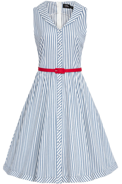 Maverick 50s Style Blue Pinstriped Shirt Dress