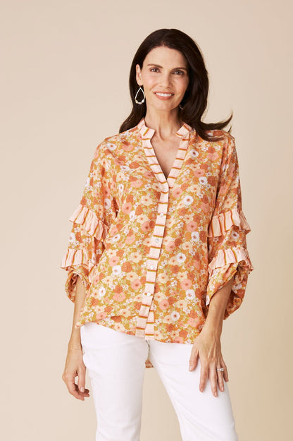 Valletta Long Sleeve Top Dana Print Papaya