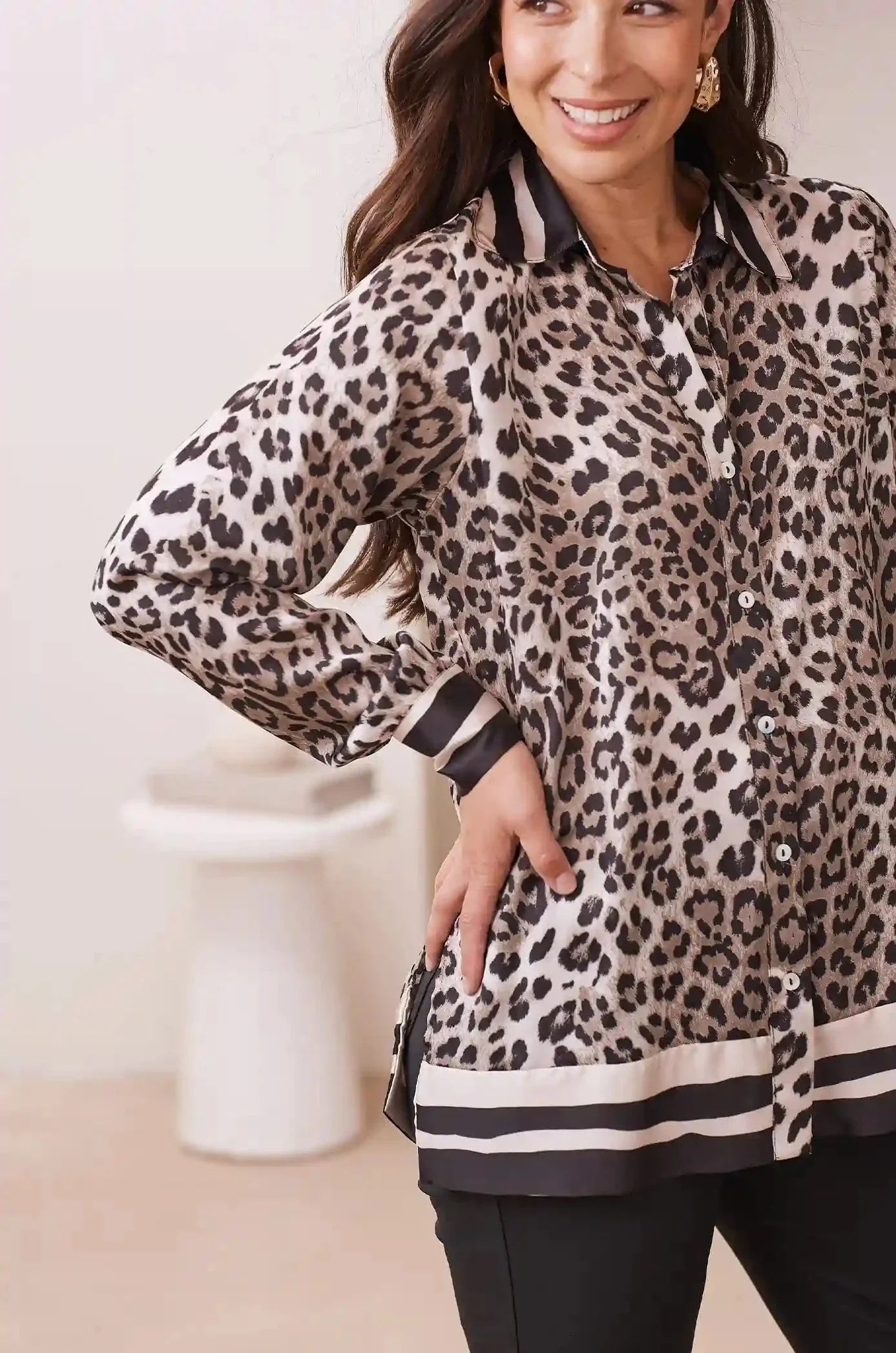 Mya Animal Print Collared Top