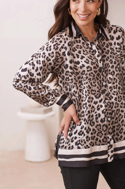 Mya Animal Print Collared Top