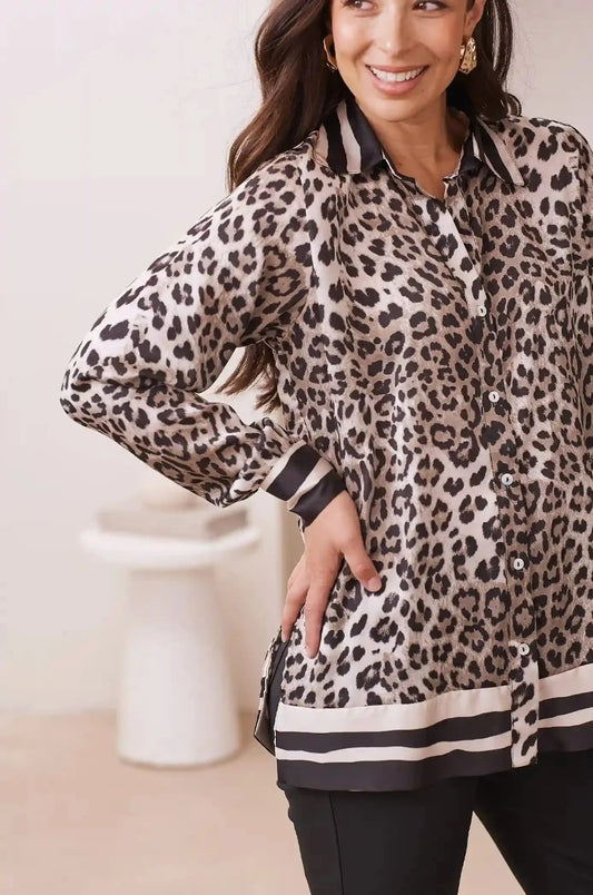 Mya Animal Print Collared Top