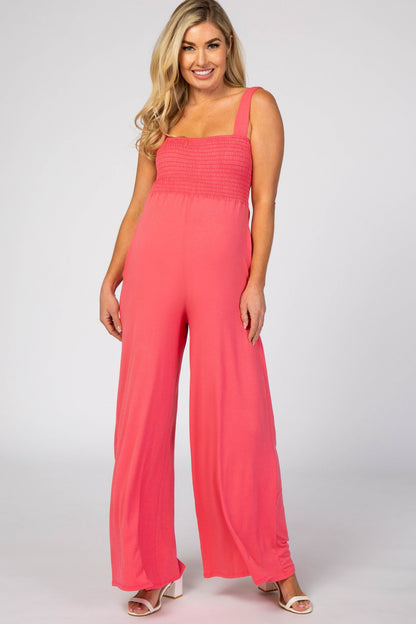 Coral Sleeveless Wide Leg Maternity Jumpsuit