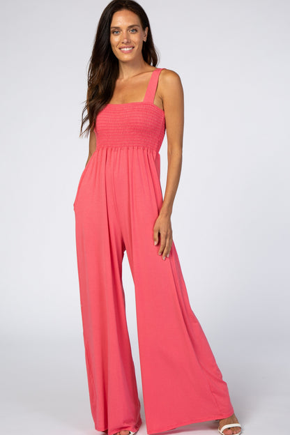 Coral Sleeveless Wide Leg Maternity Jumpsuit